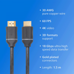 Câble HDMI 1.5m Philips,...