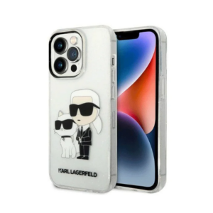 Coque pour iPhone 14 Pro Karl Lagerfeld Motif Gliter Karl & Choupette - Tansparent