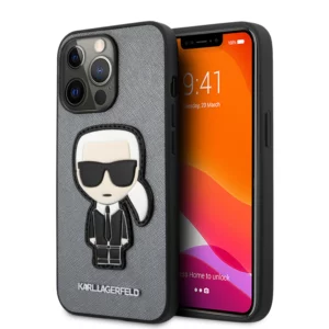 Coque pour IPhone 13 Pro Max Karl Lagerfeld Saffiano - Gris