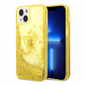 Coque pour iPhone 14 Plus Guess à paillettes liquides - Jaune