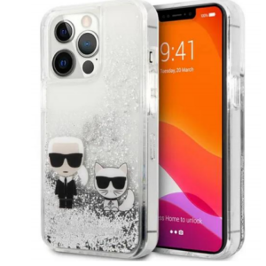Etui Karl Lagerfeld argenté Liquid Glitter pour iphone 13 Pro (6.1")