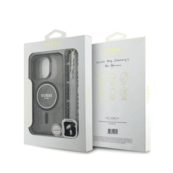 Coque MagSafe Guess Glitter avec bracelet en perles pour iPhone 16 Pro Max – Image 5