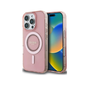 Coque Guess IML Strass MagSafe pour iPhone 16 Pro Max - Rose