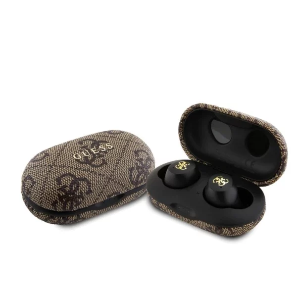 Écouteurs TWS Guess 4G avec logo métallique, Marron