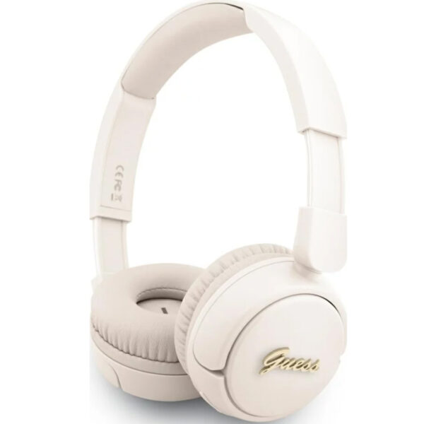 Casque BT Guess, Beige Metal Logo Script Logo Bluetooth 5.3