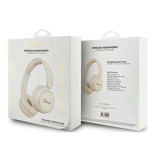 Casque BT Guess, Beige Metal Logo Script Logo Bluetooth 5.3 – Image 4