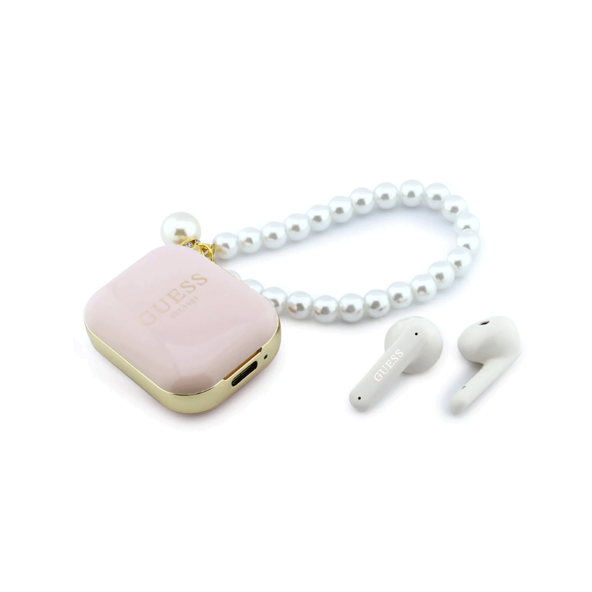 Airpods Guess - TWS - Bracelet perle - Rose